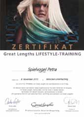 Zertifikat Greath Lengths Lifestyle Training